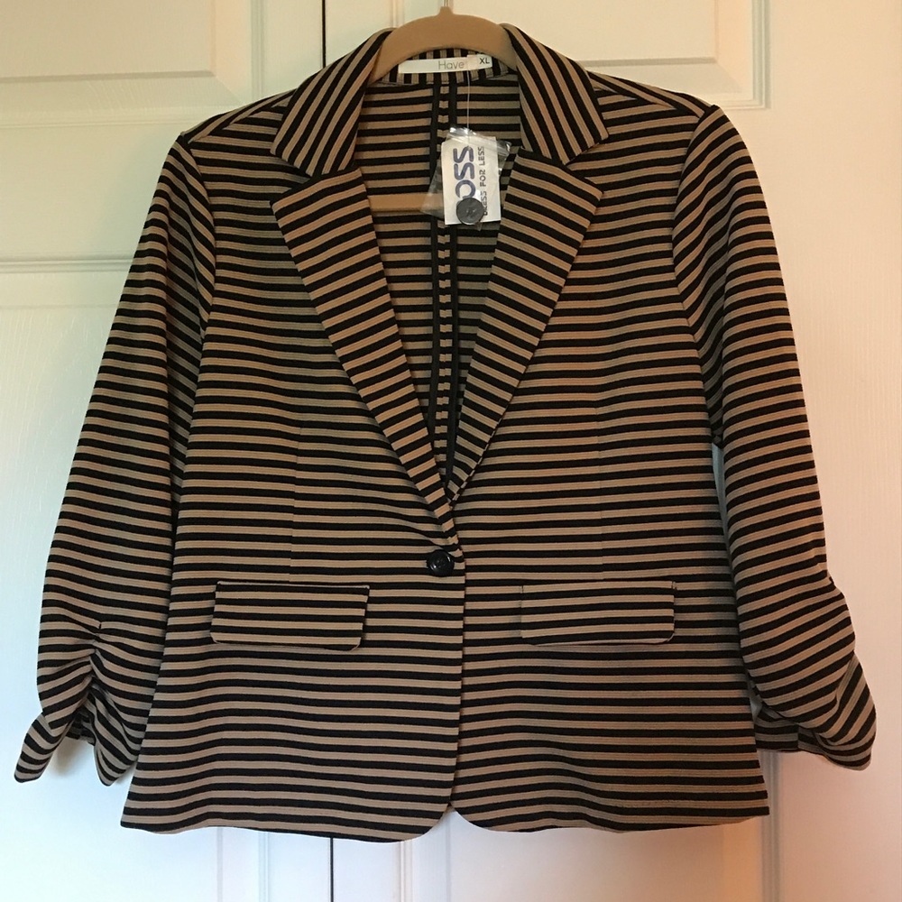 Have Black and Tan Striped Stretch Blazer